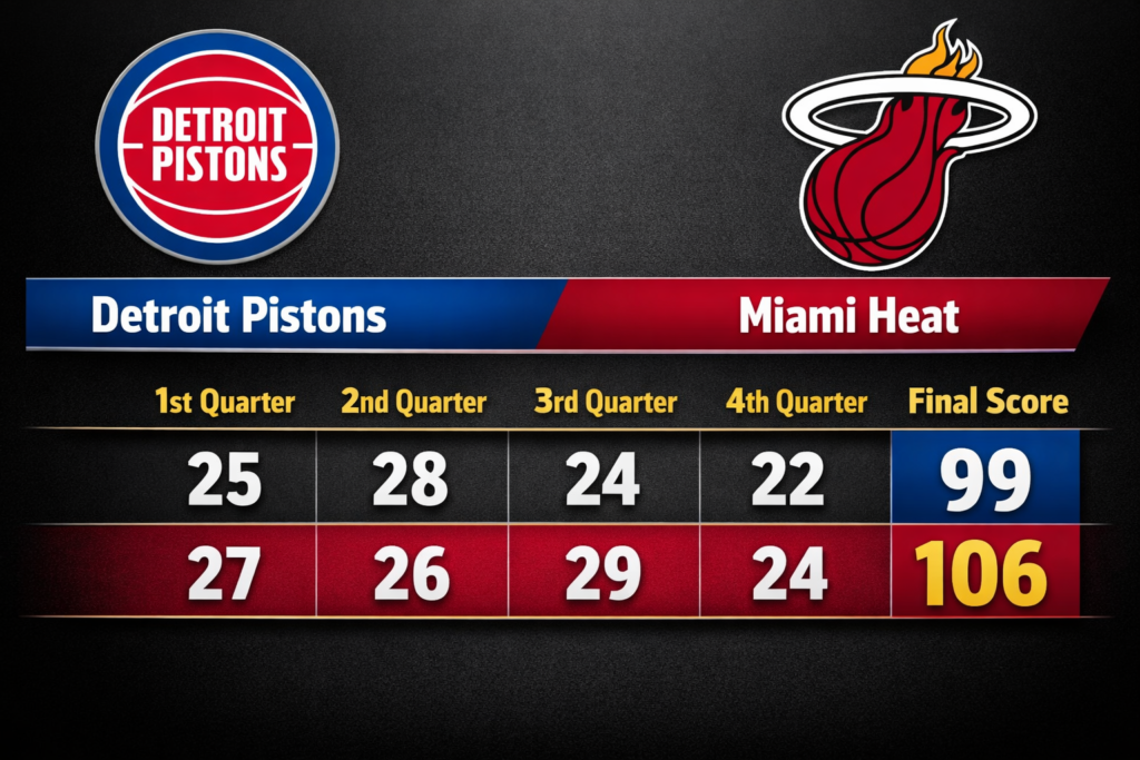 Detroit Pistons vs Miami Heat Match Player Stats